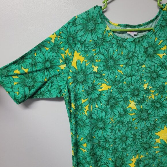 Lularoe Julia Dress Green Daisy Short Sleeve Womens 3XL Plus Size Soft Long Maxi - Picture 2 of 7